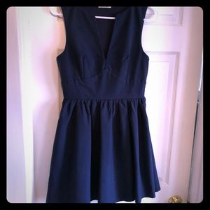 Navy fit and flare special occasion dress.
